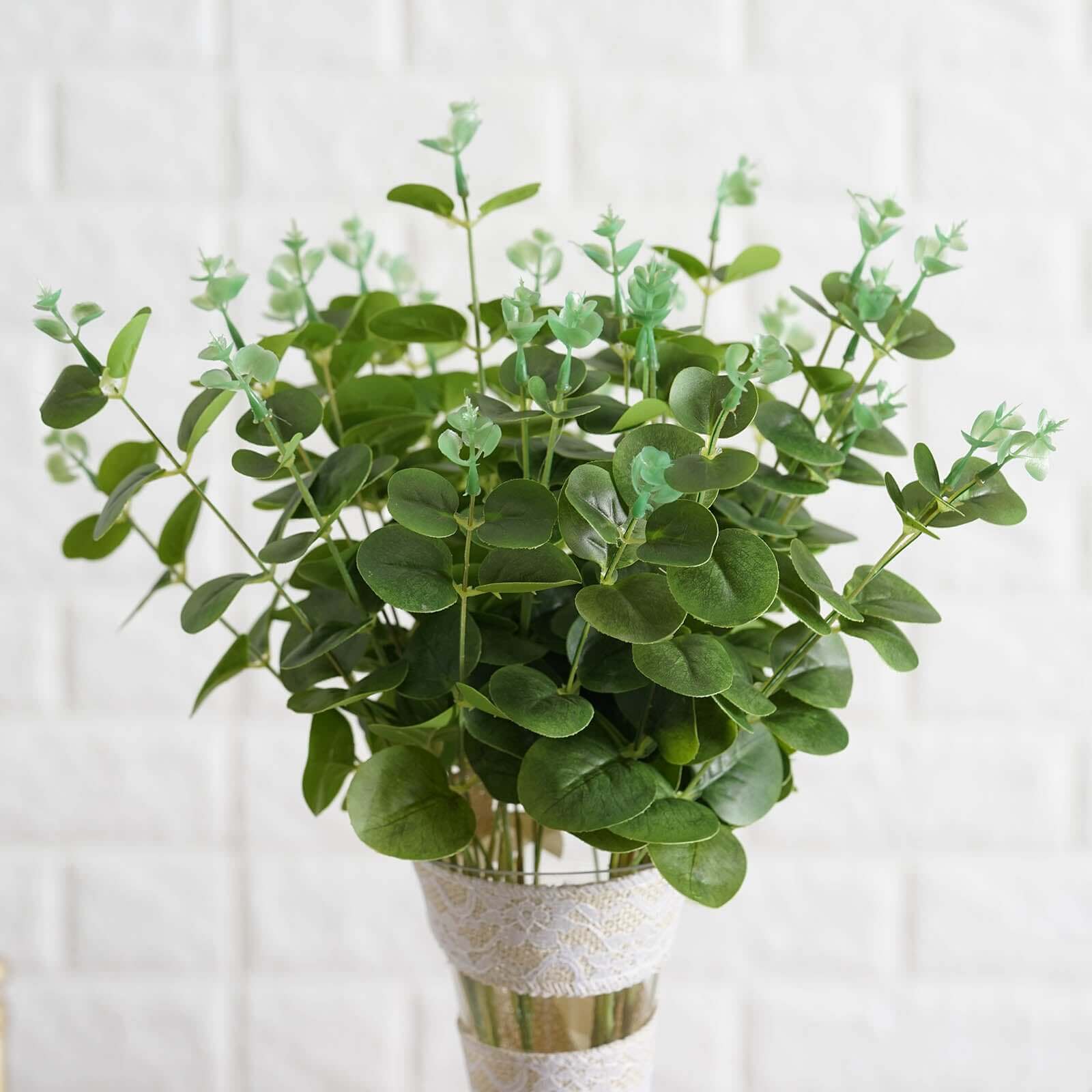 2 Bushes 19" Light Green Artificial Eucalyptus Branch Bouquet Plants