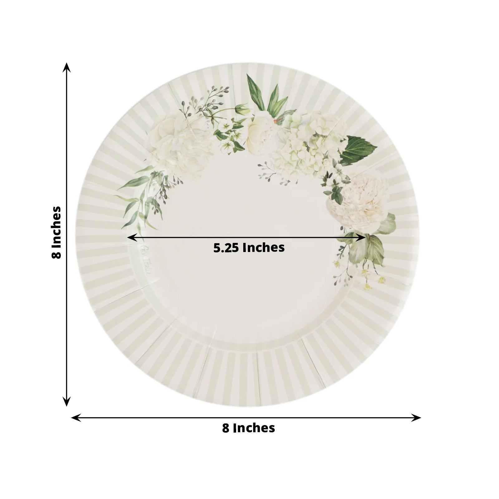25-Pack Paper 8" Round Dessert Plates in White with Sage Green Floral Print & Lined Rim - Disposable Appetizer Salad Party Plates for Garden Celebrations & Springtime Gatherings