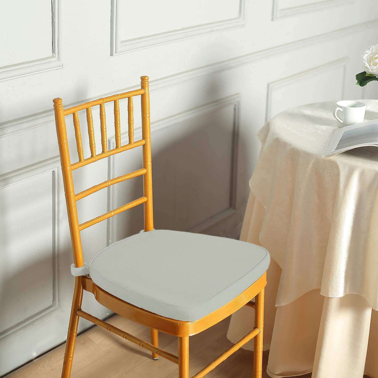 Chiavari Chair Cushion with 1.5" Thick Memory Foam and Ties Silver - Stylish Removable Cover for Comfort