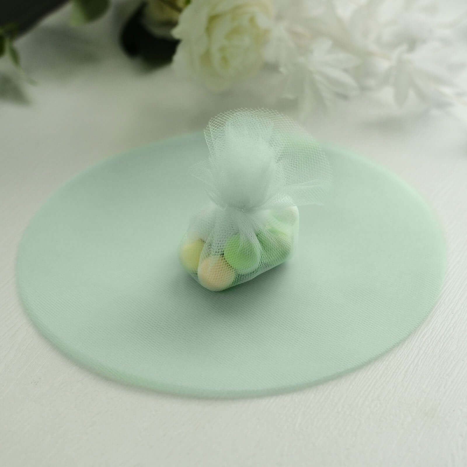 25 Pack 9" Mint Sheer Nylon Tulle Circles Favor Wrap, DIY Craft Fabric