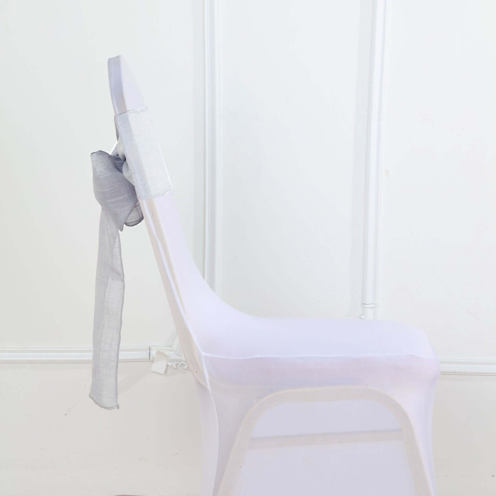 5 Pack Linen Chair Sashes 6"x108" Slubby Textured Silver - Durable Wrinkle-Resistant Decor for Weddings & Gatherings