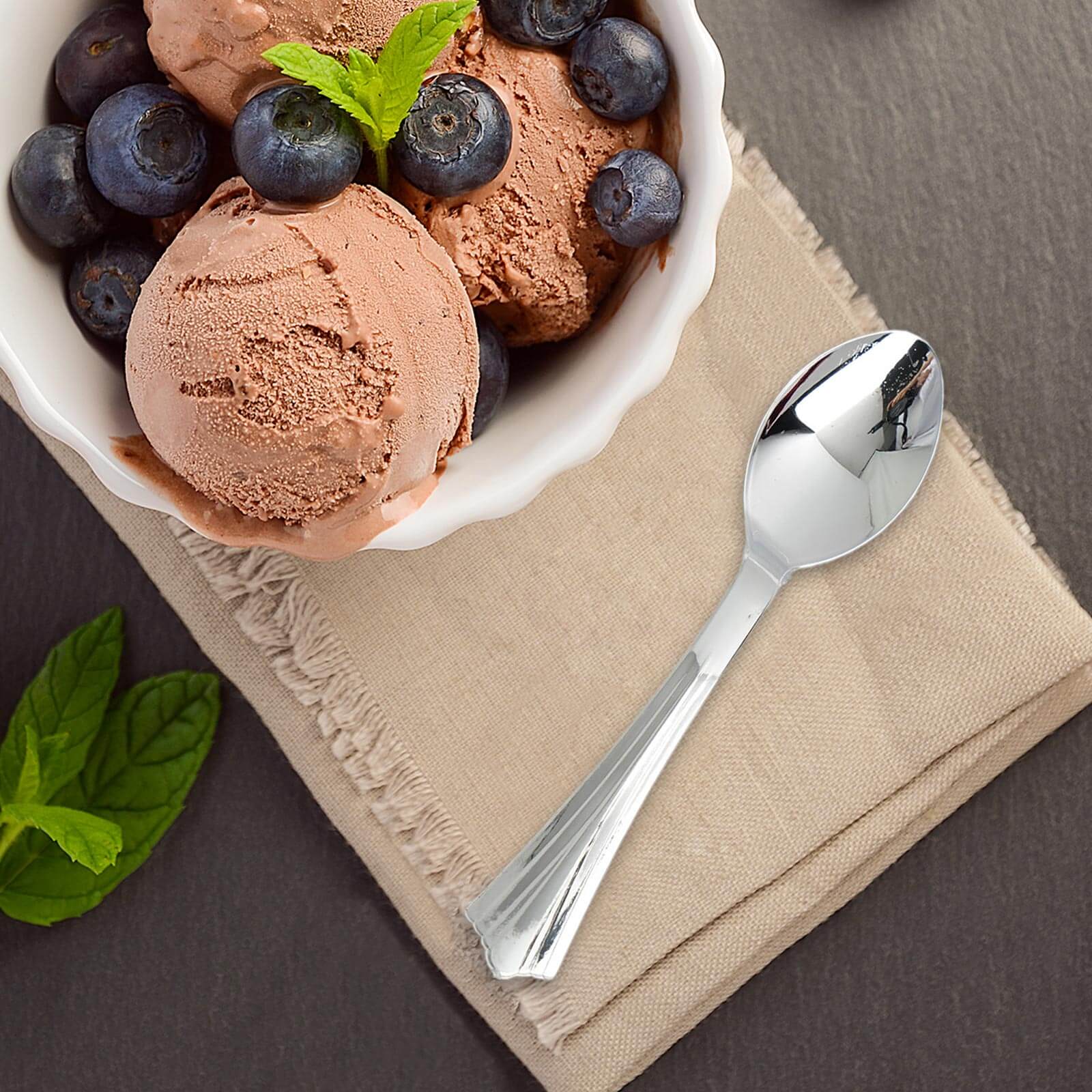 36-Pack Plastic Tea Coffee Spoons Light Silver Heavy Duty with Fluted Handles - Durable Disposable Cutlery 5"