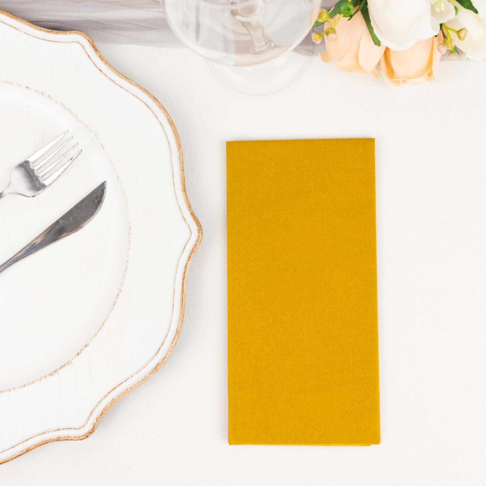 20-Pack Paper Linen-Like Napkins Gold - Disposable Hygienic Airlaid Guest Towels 8.5"x4"