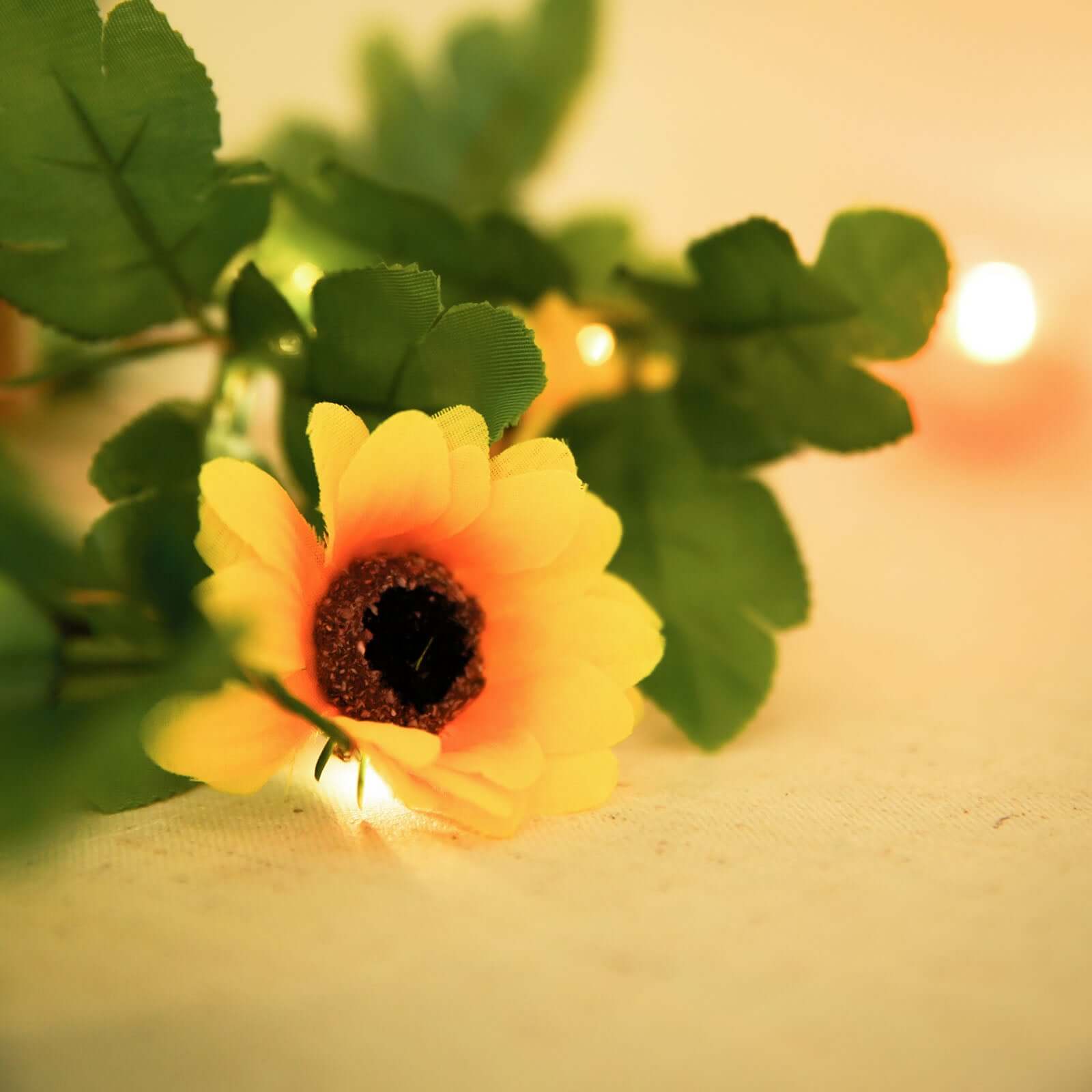 20 LED Garland Vine String Lights Sunflower Design Warm White - Battery Operated Party Accent 8ft