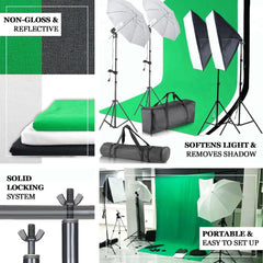 1200W White Umbrella Continuous Lighting Photo Video Studio Kit With Soft Box Reflectors and Muslin Chromakey Backgrounds