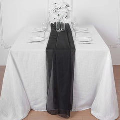 Premium Chiffon 6ft Table Runner Black - Chic Flowy & Lightweight Table Decor