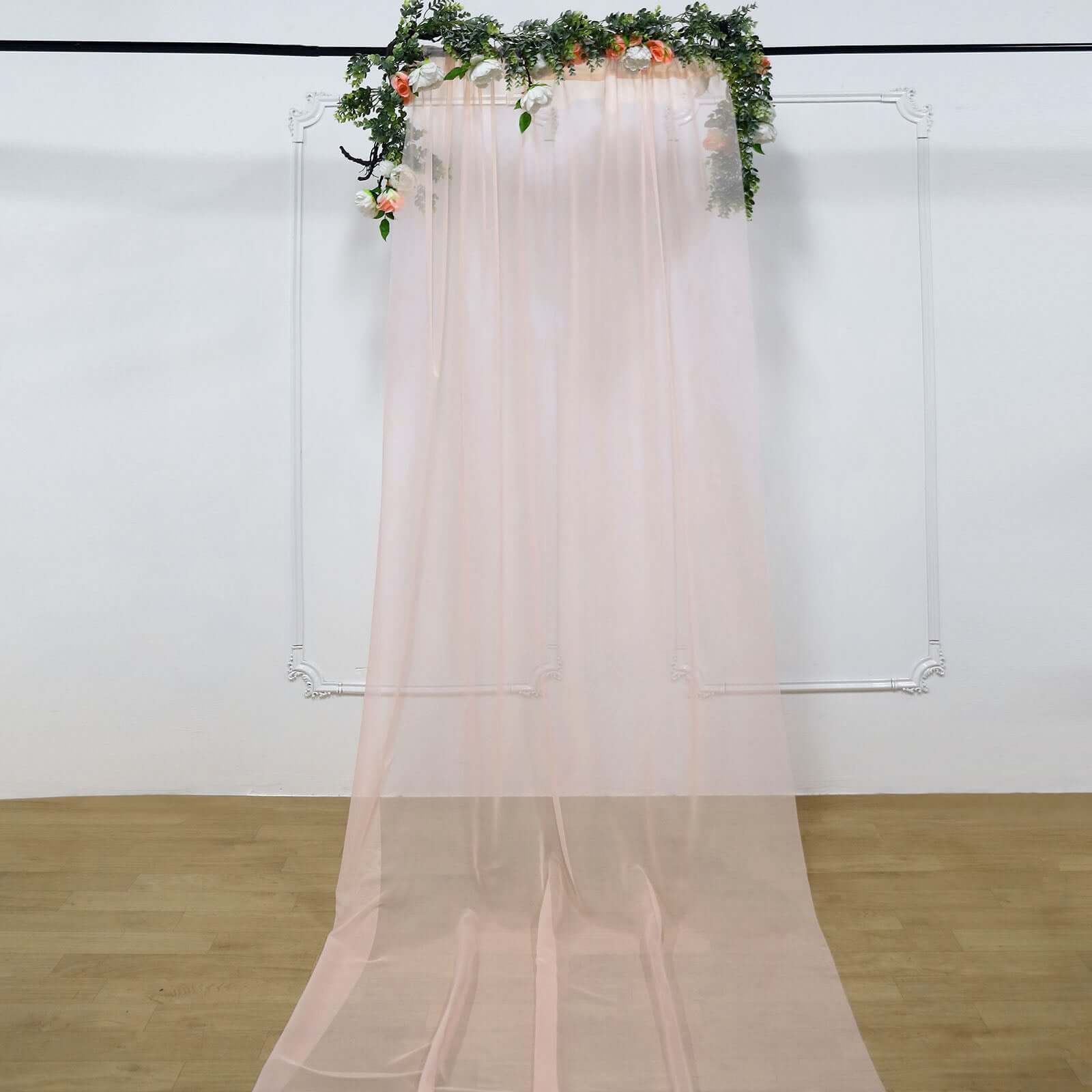 5ftx14ft Premium Blush Chiffon Curtain Panel, Durable Flame Resistant Backdrop Ceiling Drapery With Rod Pocket
