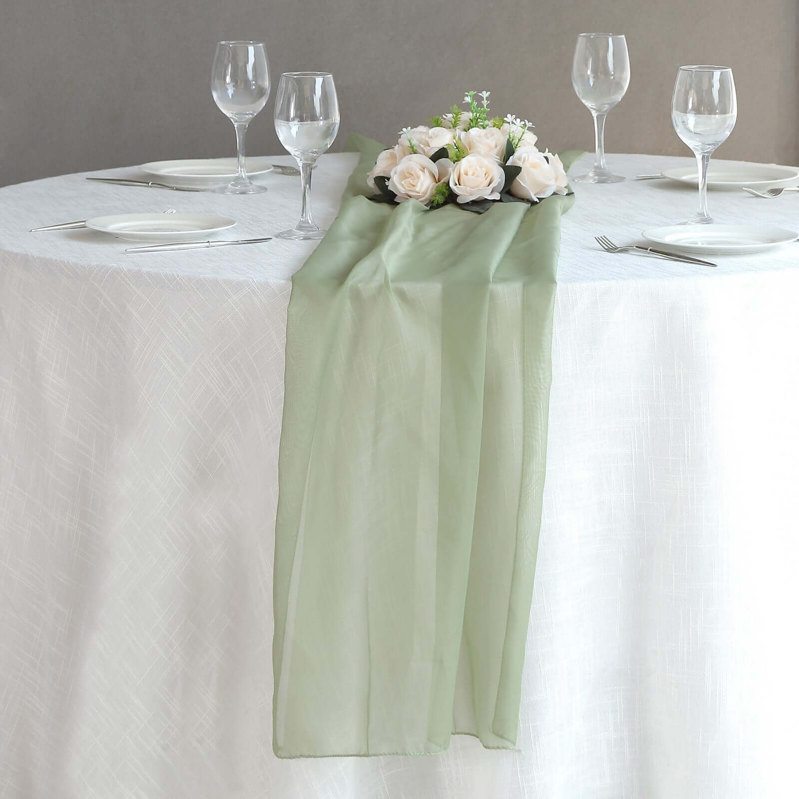 Premium Chiffon 6ft Table Runner Dusty Sage Green - Flowy & Lightweight Table Decor