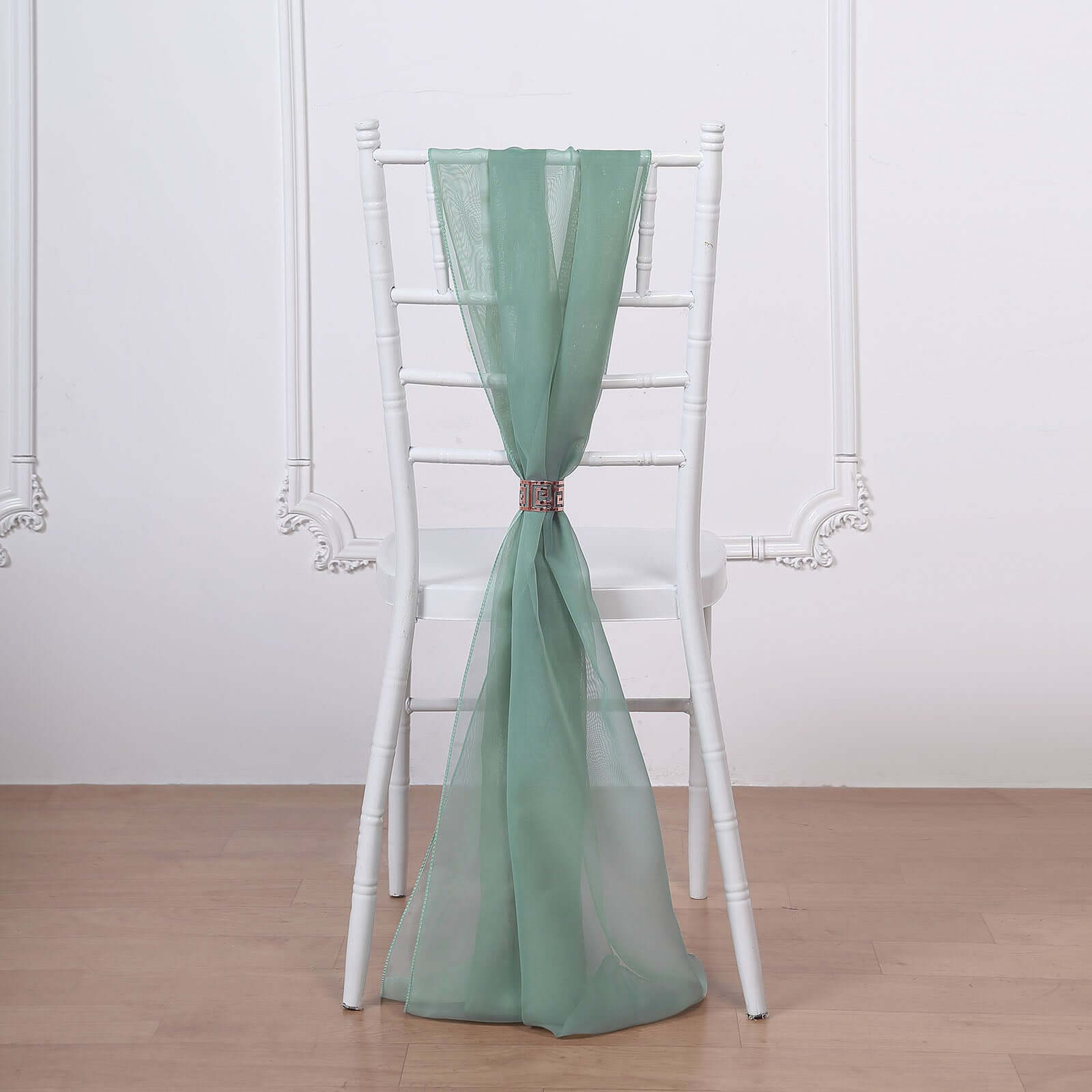5 Pack Premium Chiffon Chair Sashes Eucalyptus Sage - Soft & Lightweight Designer Chair Bows 22"x78"