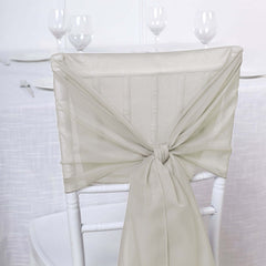 5 Pack Premium Chiffon Chair Sashes Beige - Soft & Lightweight Designer Chair Bows 22"x78"