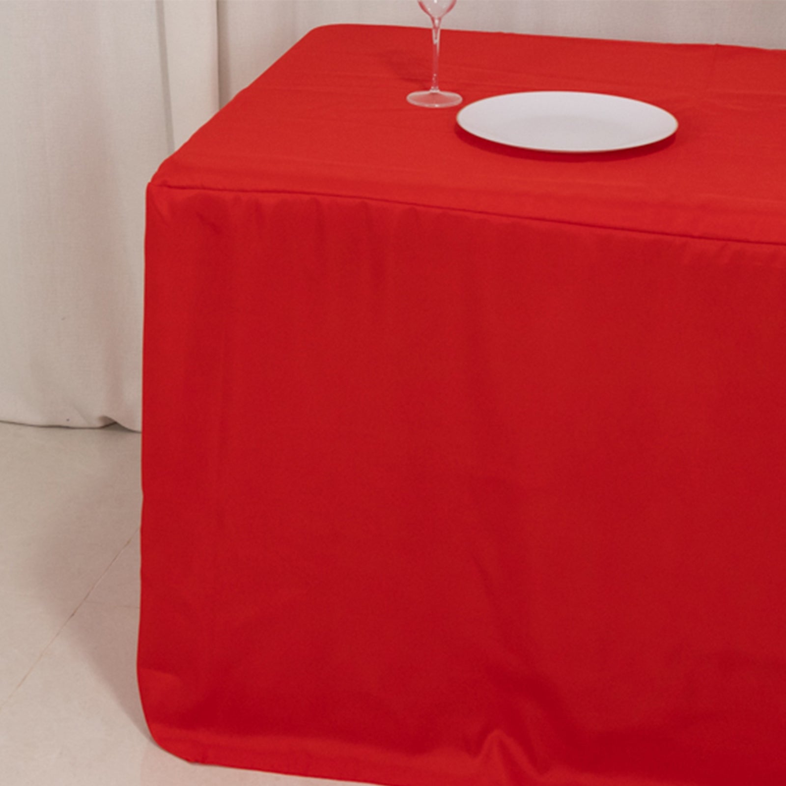 Fitted Polyester 72"x30" Rectangle Tablecloth Red with Open Back Design - Easy to Maintain and Wrinkle-Resistant Table Cover
