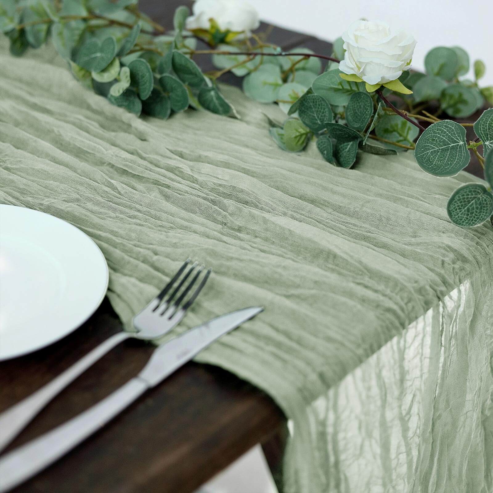 Gauze Cheesecloth 10ft Table Runner Dusty Sage Green - Rustic Boho Style