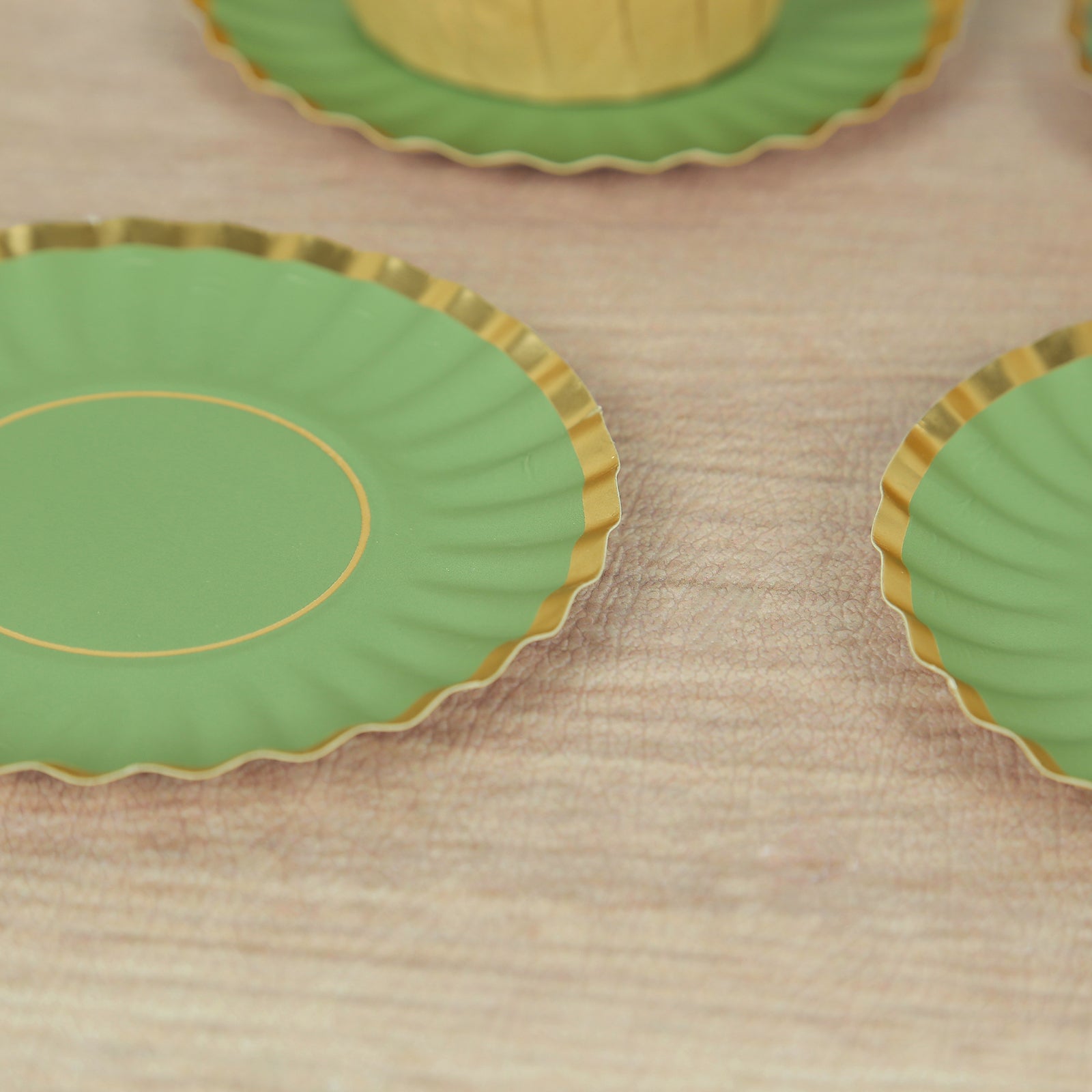 50-Pack Paper 3.5" Round Party Plates in Dusty Sage Green with Gold Scalloped Rim - Disposable Mini 250GSM Dessert Plates for Tapas, Appetizers & Finger Foods