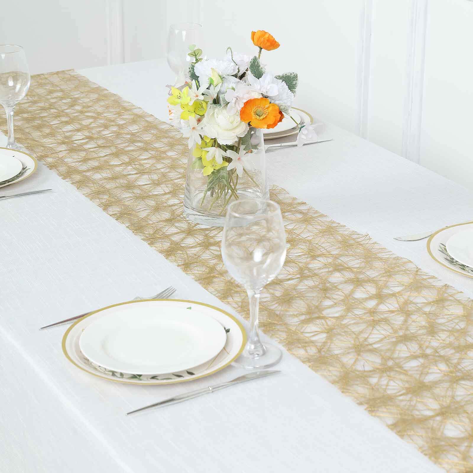 Polyester 12"x108" Table Runner Metallic Gold Disposable Non-Woven Fiber Roll - Stylish & Chic Table Decor