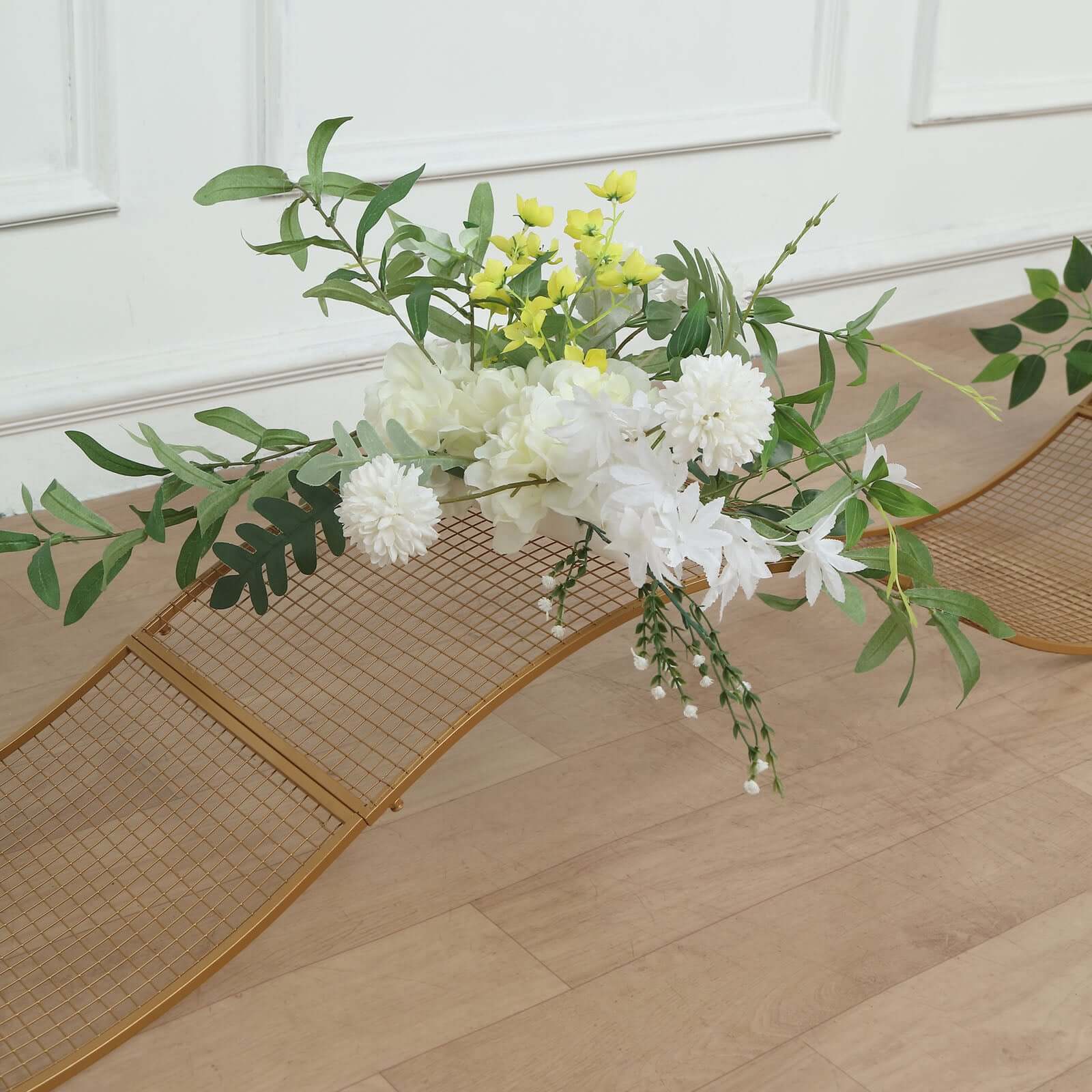 7ft Gold Metal Lattice Grid S-Shaped Wedding Arch Aisle Display Decor, Wavy Flower Frame Backdrop Stand