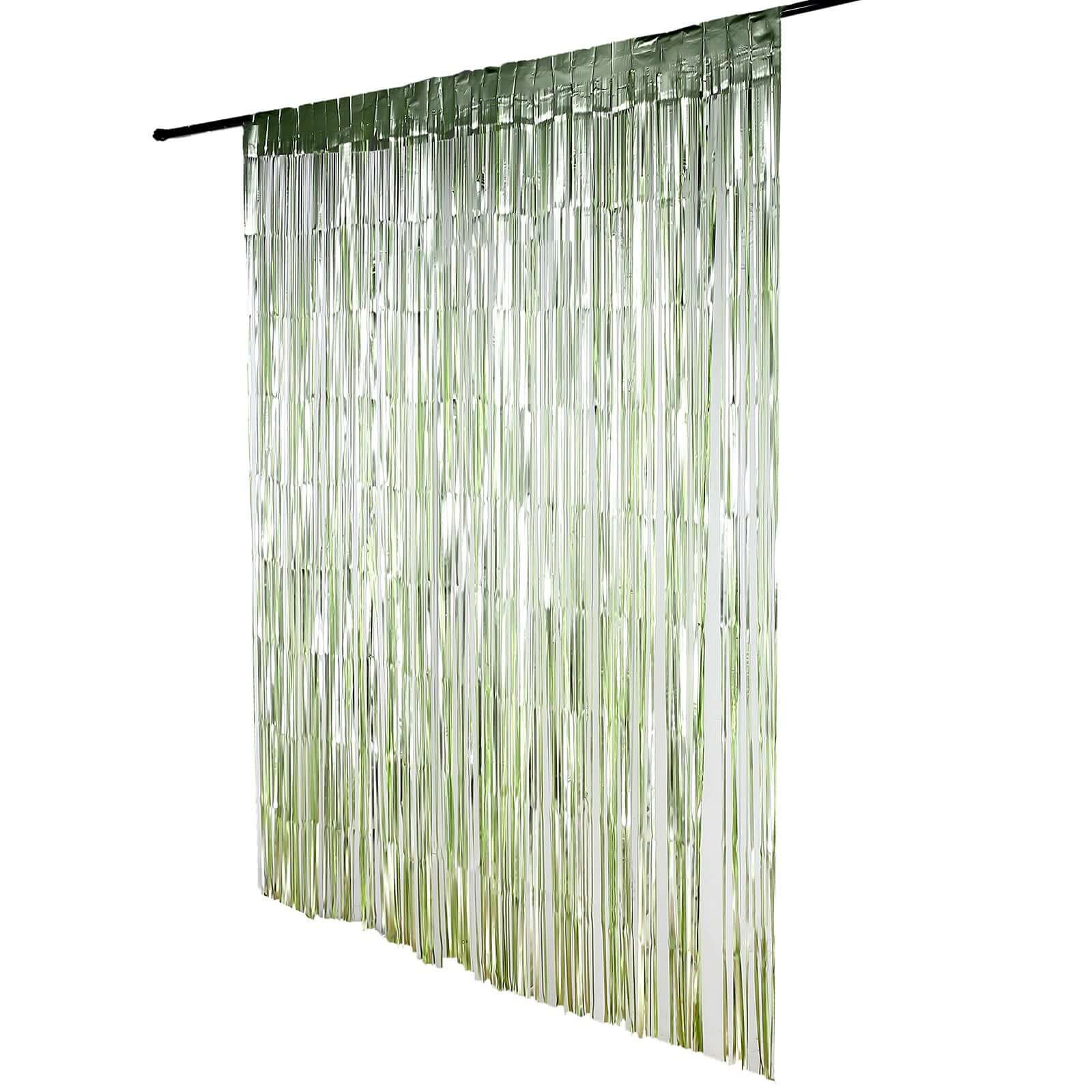 8ft Matte Sage Green Metallic Tinsel Foil Fringe Doorway Curtain Party Backdrop