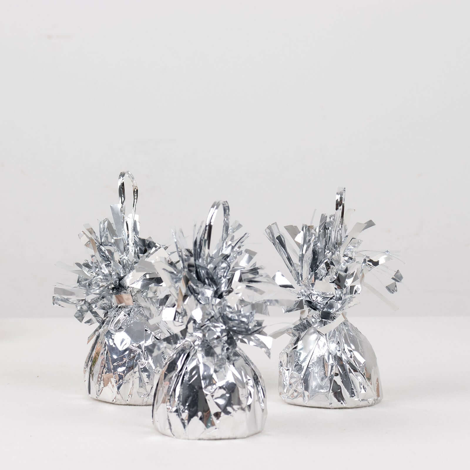 12 Pack 5" Metallic Silver Foil Tassel Top Party Balloon Weights, 5.5oz