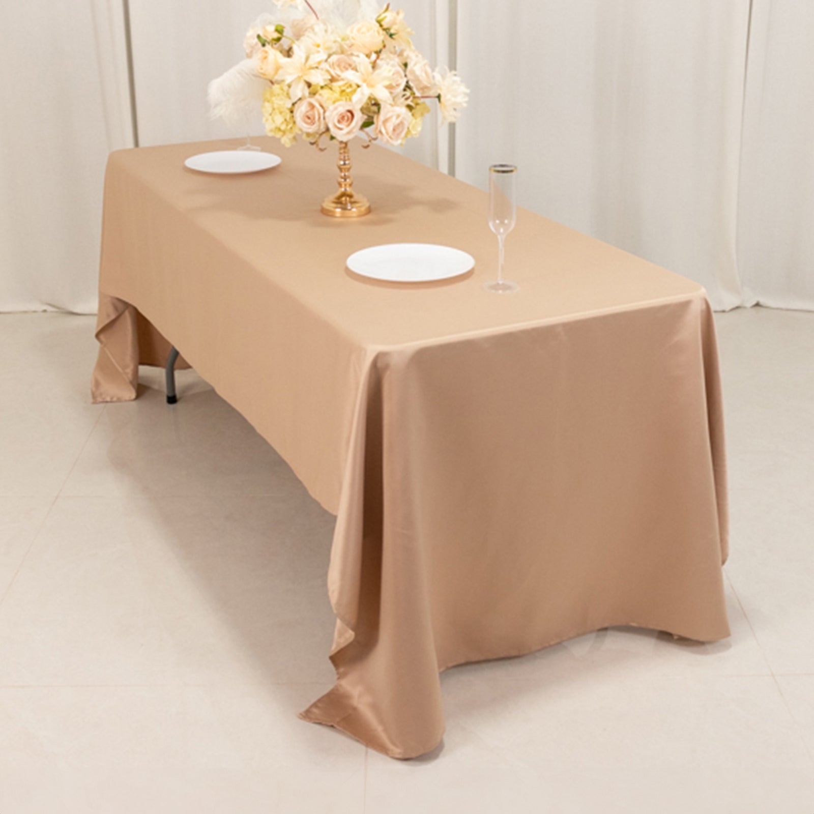 Lamour Satin 60"x126" Rectangle Tablecloth Nude - Soft & Silk-Like Table Cover