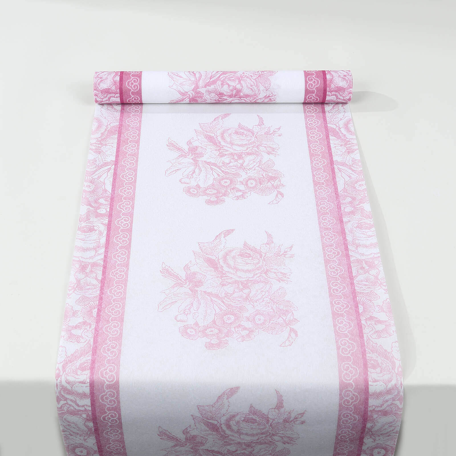 5 Pack Disposable Table Runners 11"x108" White with Pink Floral Pattern - Non-woven Stylish Kitchen Dining Table Decor