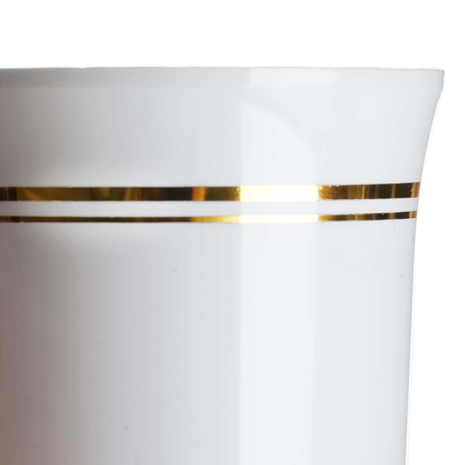 8-Pack Plastic Coffee Mugs White with Gold Stripes - Sturdy Disposable Cups for Coffee and Tea 8oz 3.5"