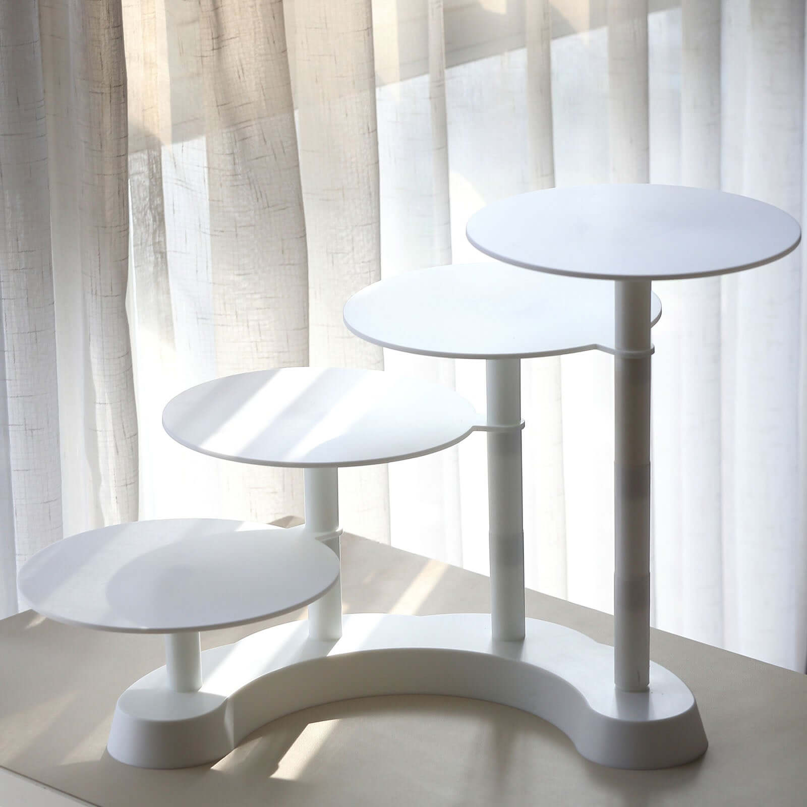 4-Tier Plastic Cake Stand with Half Moon Base White - Space Saving Multi-layer Cupcake Holder Dessert Tower for Weddings Tea Parties & Home Gatherings 17"