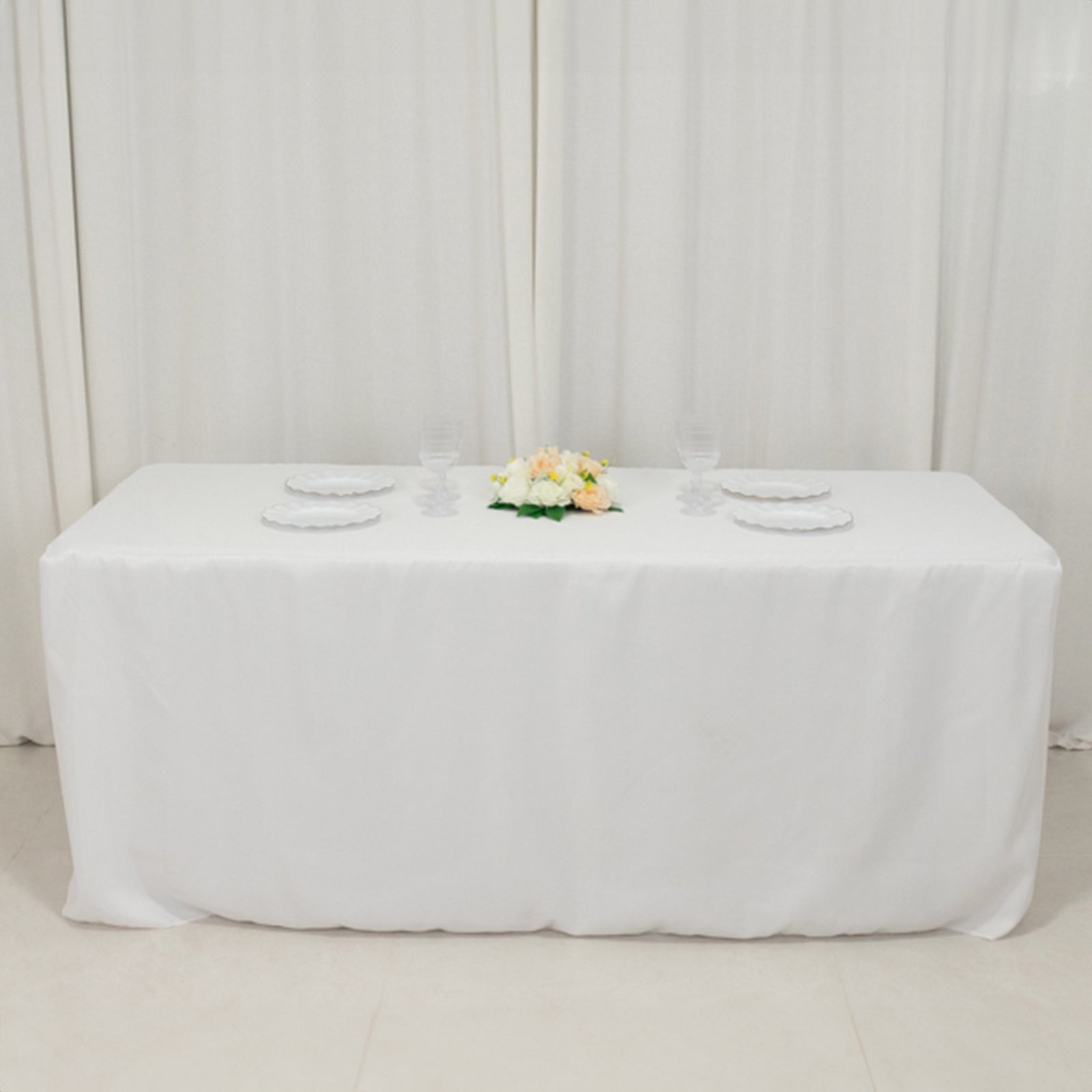 Fitted Polyester 72"x30" Rectangle Tablecloth White with Open Back Design - Easy to Maintain and Wrinkle-Resistant Table Cover for Trade Shows & Displays