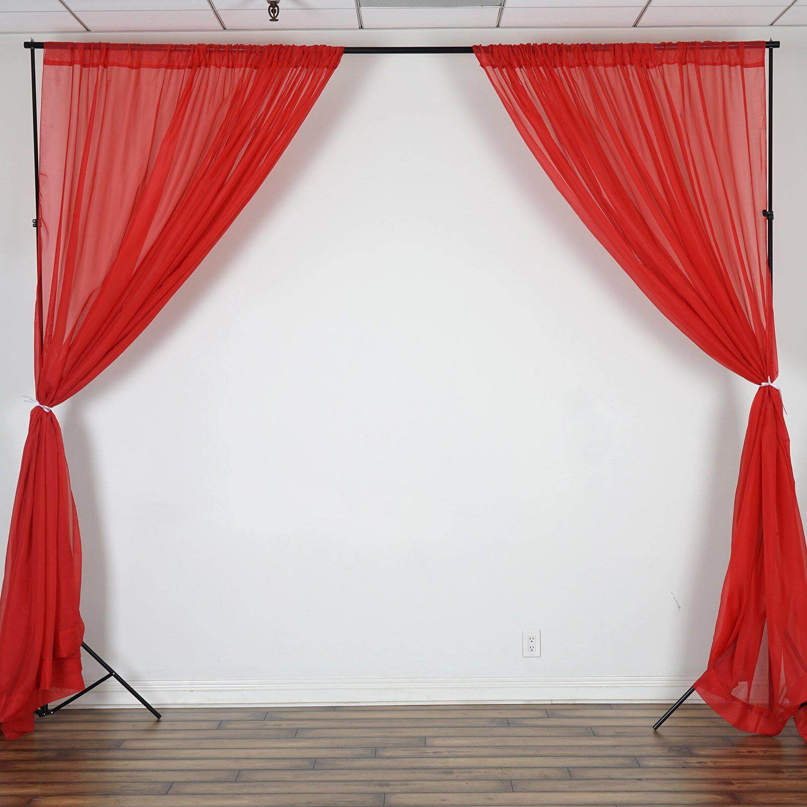 2 Pack Red Sheer Chiffon Event Curtain Drapes, Durable Flame Resistant Premium Organza Backdrop Event Panels With Rod Pockets - 10ftx10ft