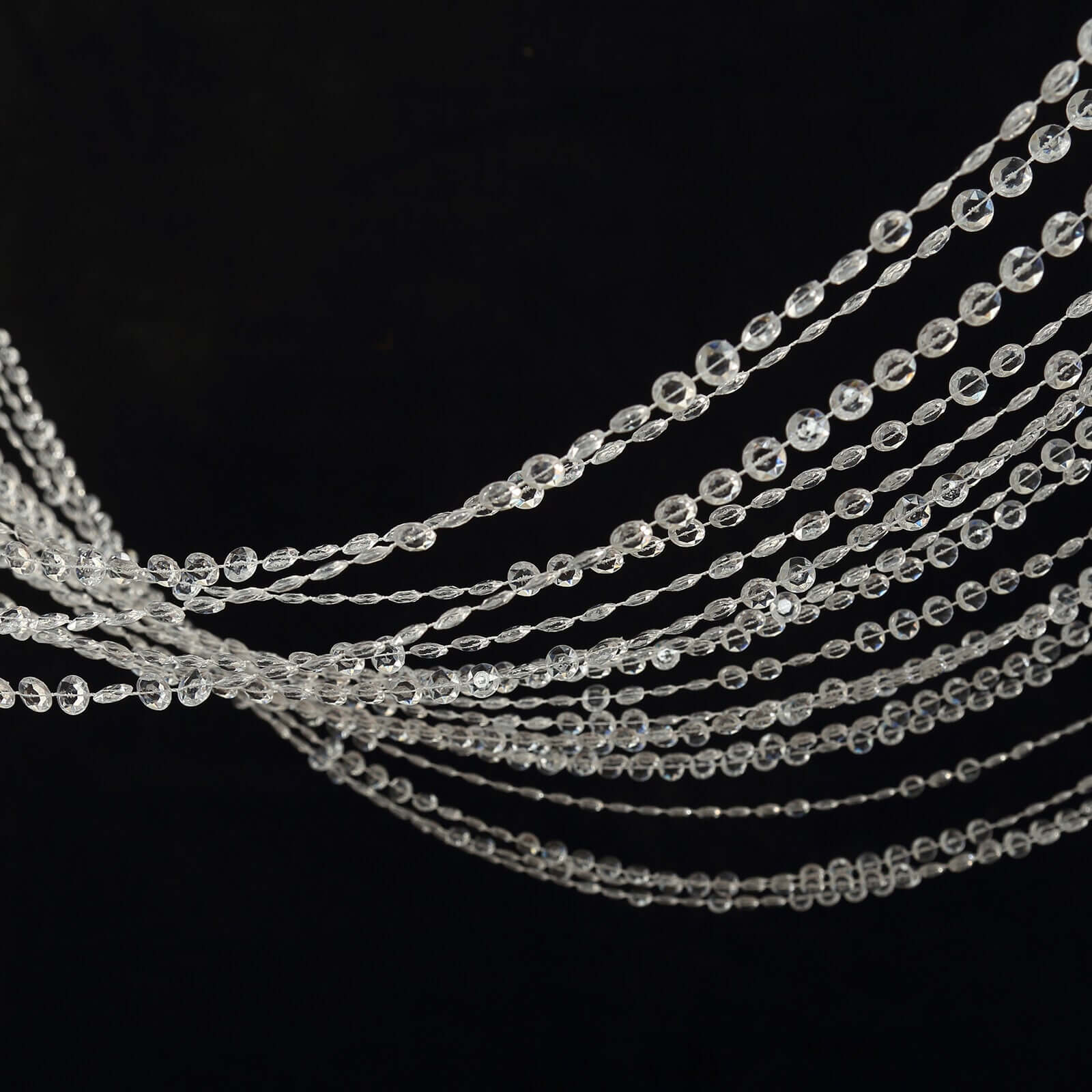 Acrylic Crystal Beaded Curtain with Fabric Rod Pocket, 43 Strands Room Divider Clear Diamond Cut Beads Doorway String Curtain - 5ftx10ft