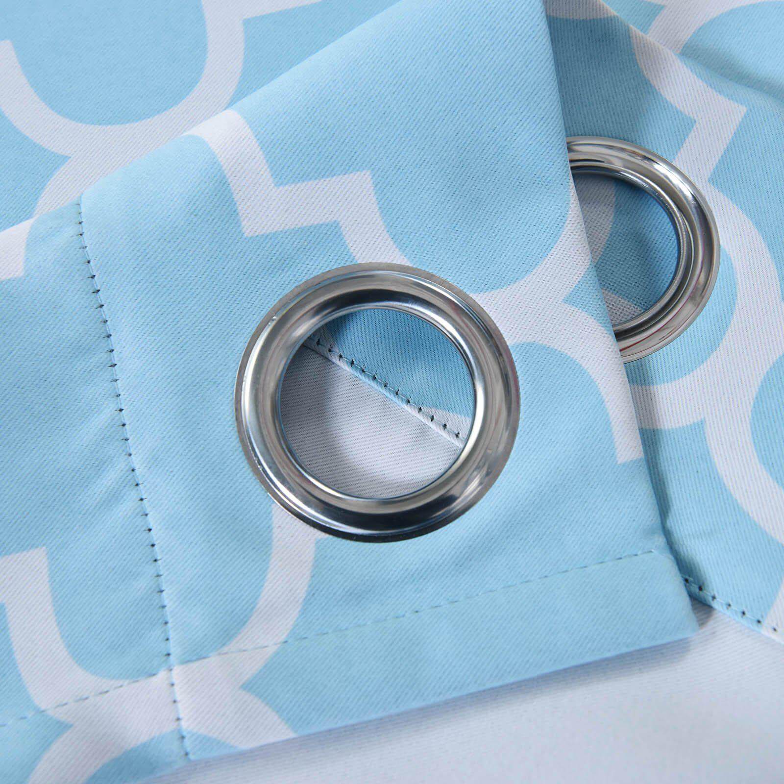 2 Pack Blue White Lattice Room Darkening Blackout Curtain Panels With Grommet, Designer Trellis Curtains 52"x64" - Clearance SALE