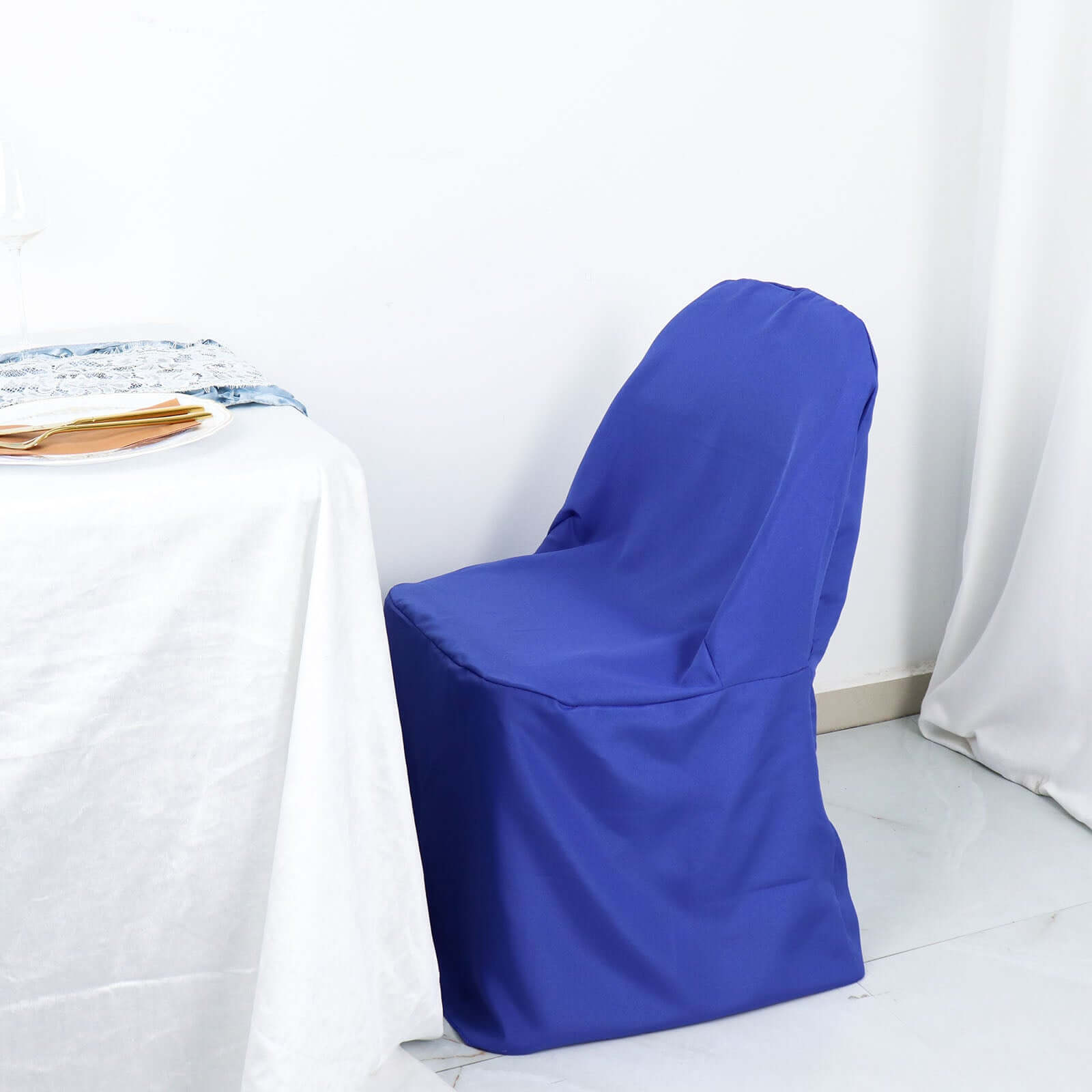 Polyester Slip On Folding Chair Covers Royal Blue - Stain-Resistant Reusable Durable Fabric