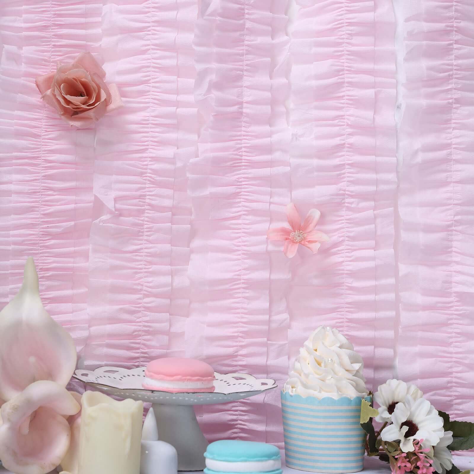 3 Pack 28ft Blush Ruffled Paper Streamer Rolls, Crepe Tissue Party Decorations