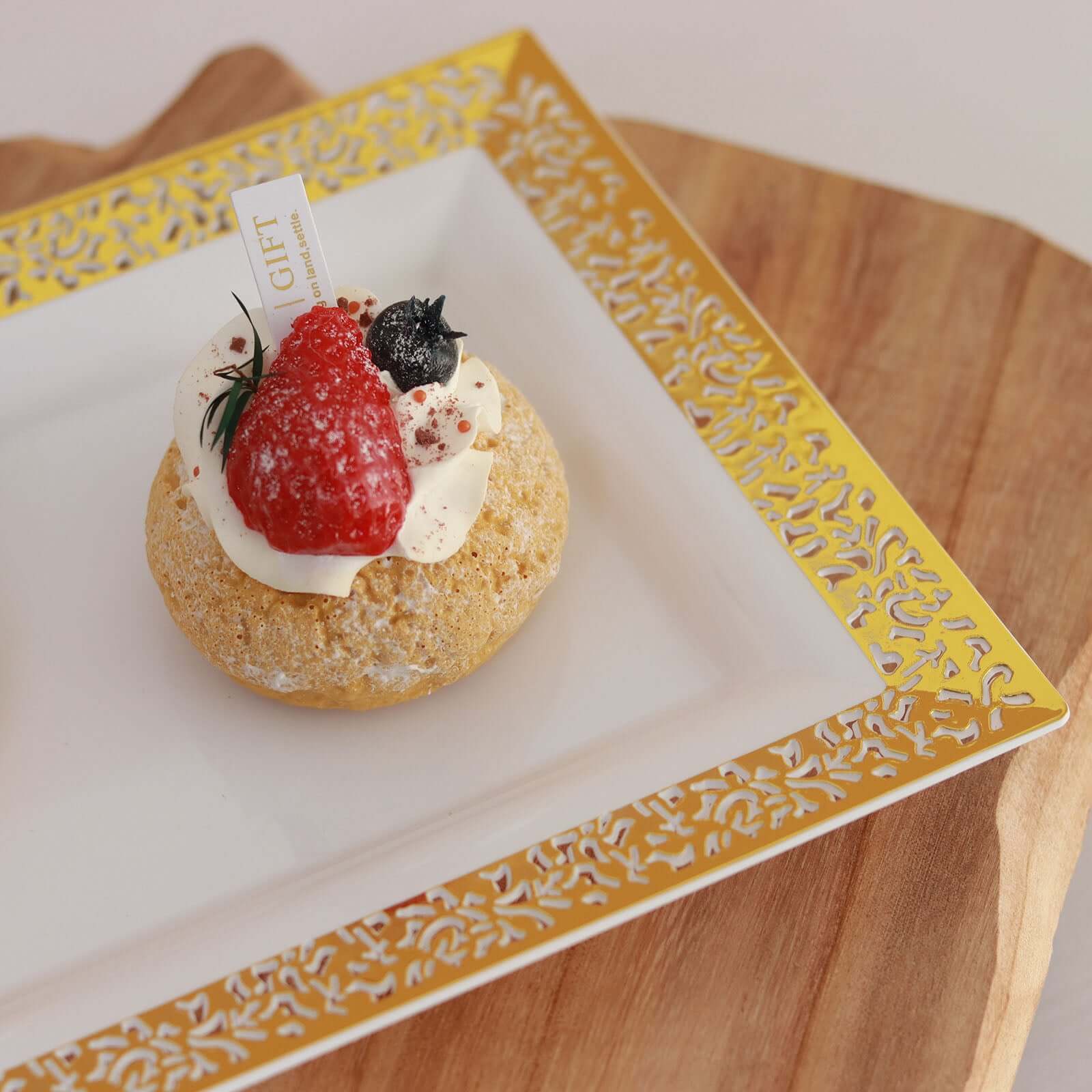 4-Pack Plastic 14" Rectangle Serving Trays White with Gold Lace Rim - Chic Decorative Table Tray Platters for Buffets Banquets Dinner Parties