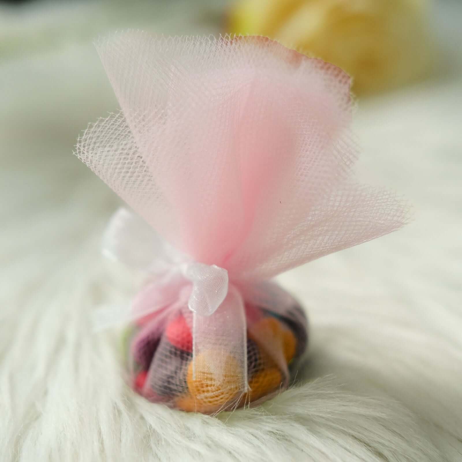 25 Pack 9" Blush Sheer Nylon Tulle Circles Favor Wrap Craft Fabric, DIY Candy Favor Wraps