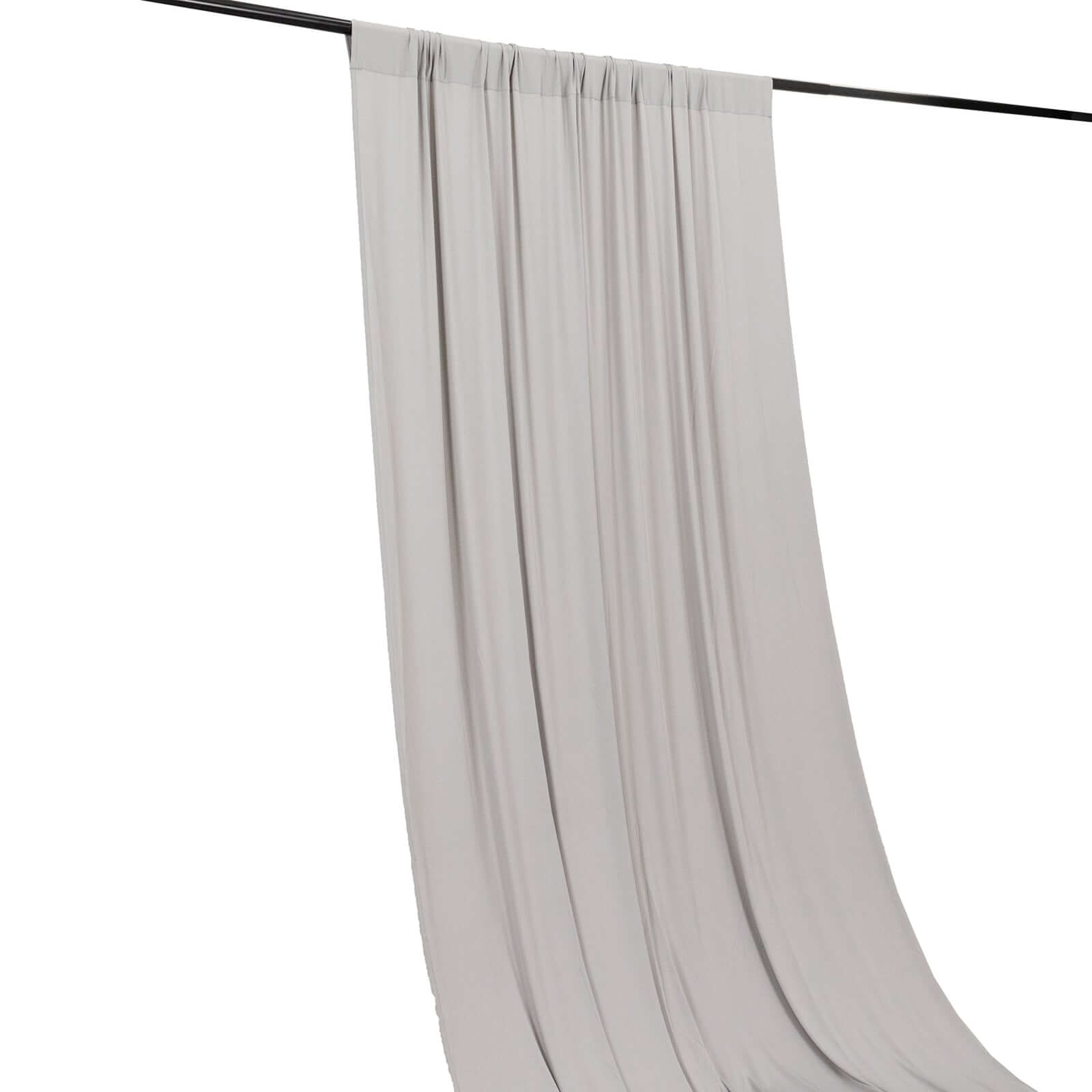 Silver 4-Way Stretch Spandex Event Curtain Drapes, Wrinkle Free Backdrop Event Panel with Rod Pockets - 5ftx10ft