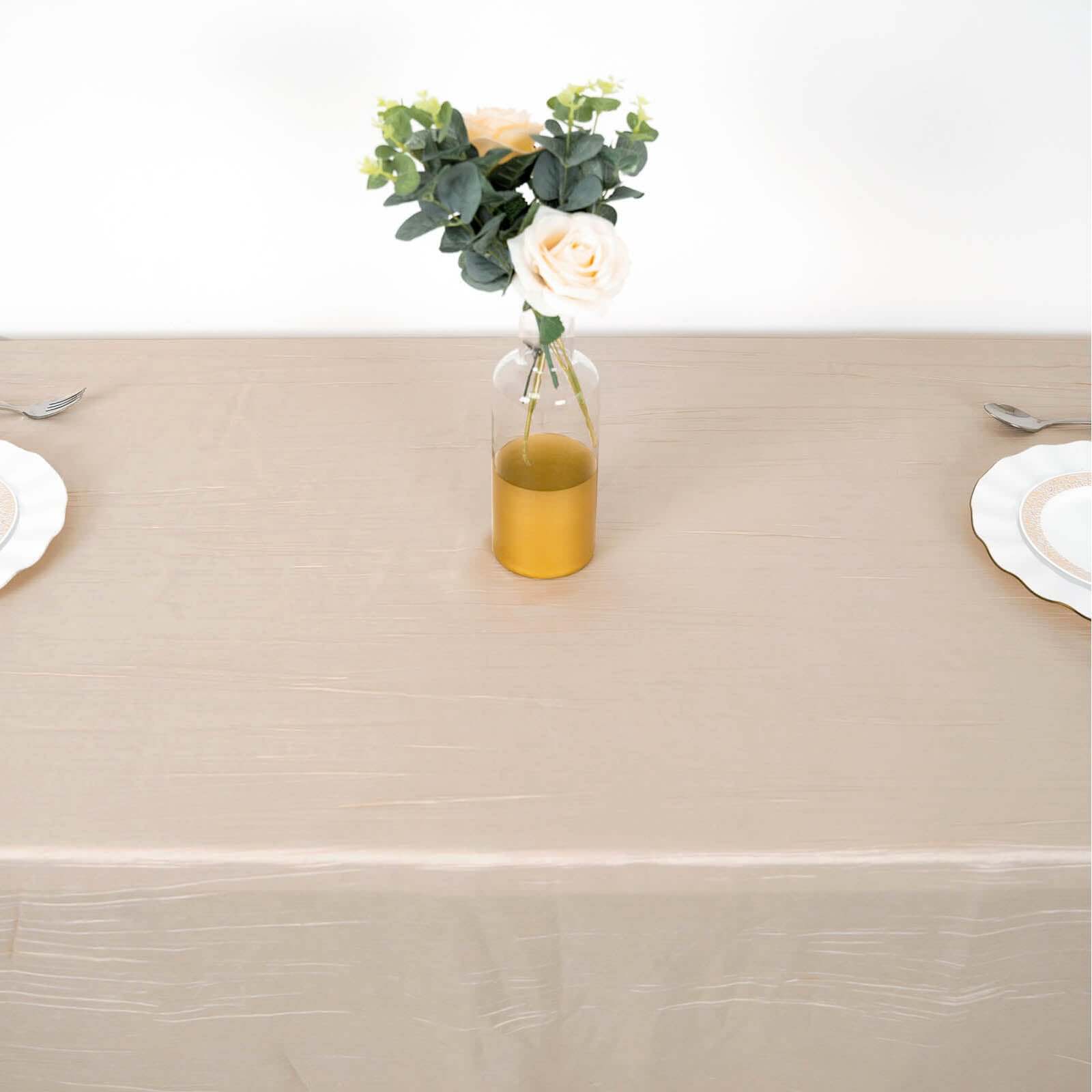 Taffeta 90"x132" Rectangle Tablecloth Beige - Seamless Accordion Crinkle Table Cover