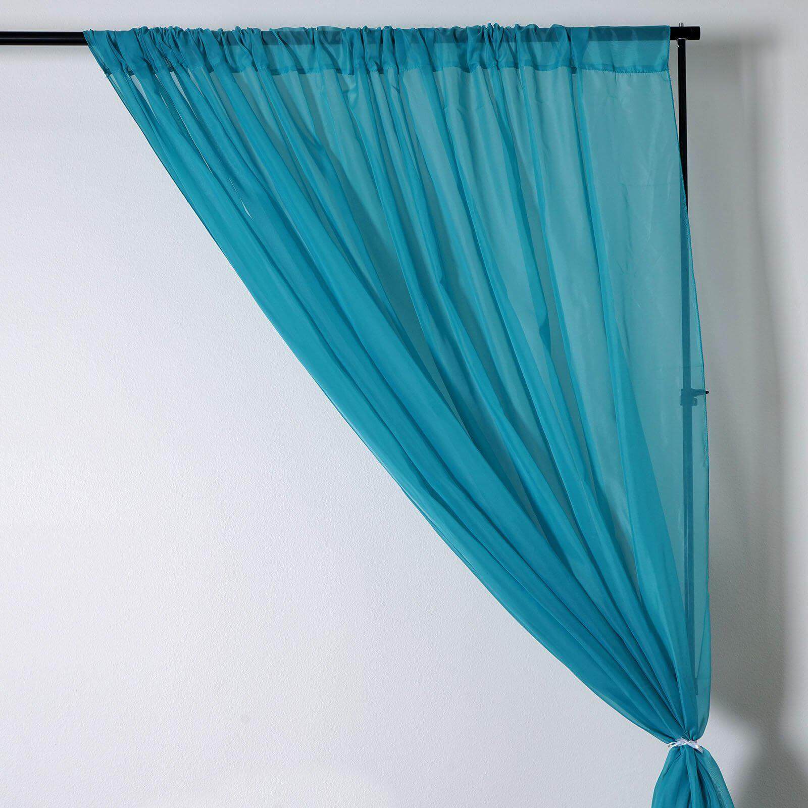 2 Pack Turquoise Sheer Chiffon Event Curtain Drapes, Durable Flame Resistant Premium Organza Backdrop Event Panels With Rod Pockets - 10ftx10ft