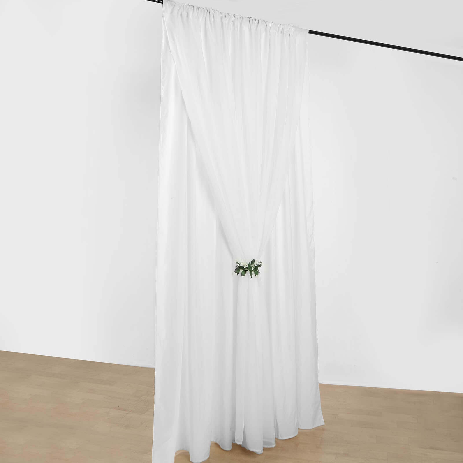 White Chiffon Polyester Event Curtain Drapes, Dual Layer Divider Backdrop Curtain Panels with Rod Pockets - 10ftx10ft
