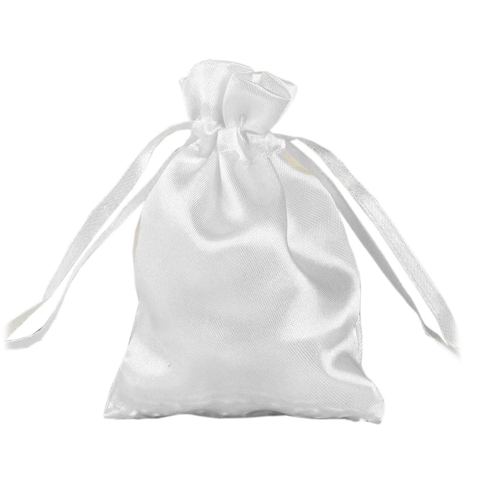 12 Pack 3" White Satin Drawstring Wedding Party Favor Gift Bags
