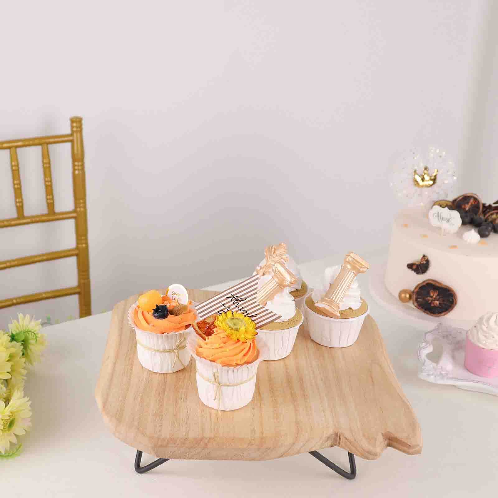 Wooden Cake Cupcake Stand Natural Wood Slice Design - Cheese Board Serving Tray with Hairpin Legs 12" Square