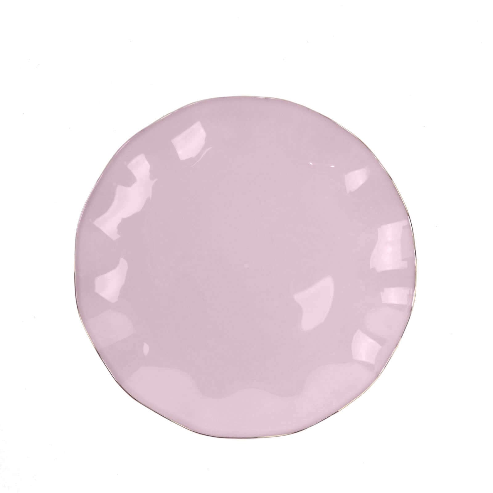 10-Pack Plastic Round 6" Dessert Plates in Lavender Lilac Ruffled Rim with Gold Edging - Sturdy Disposable Salad Appetizer Dinnerware