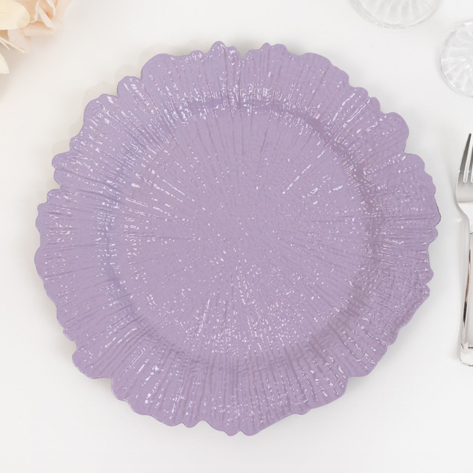 6-Pack Acrylic Plastic Round Charger Plates 13" in Lavender Lilac with Reef Design, Dinner Charger Tableware