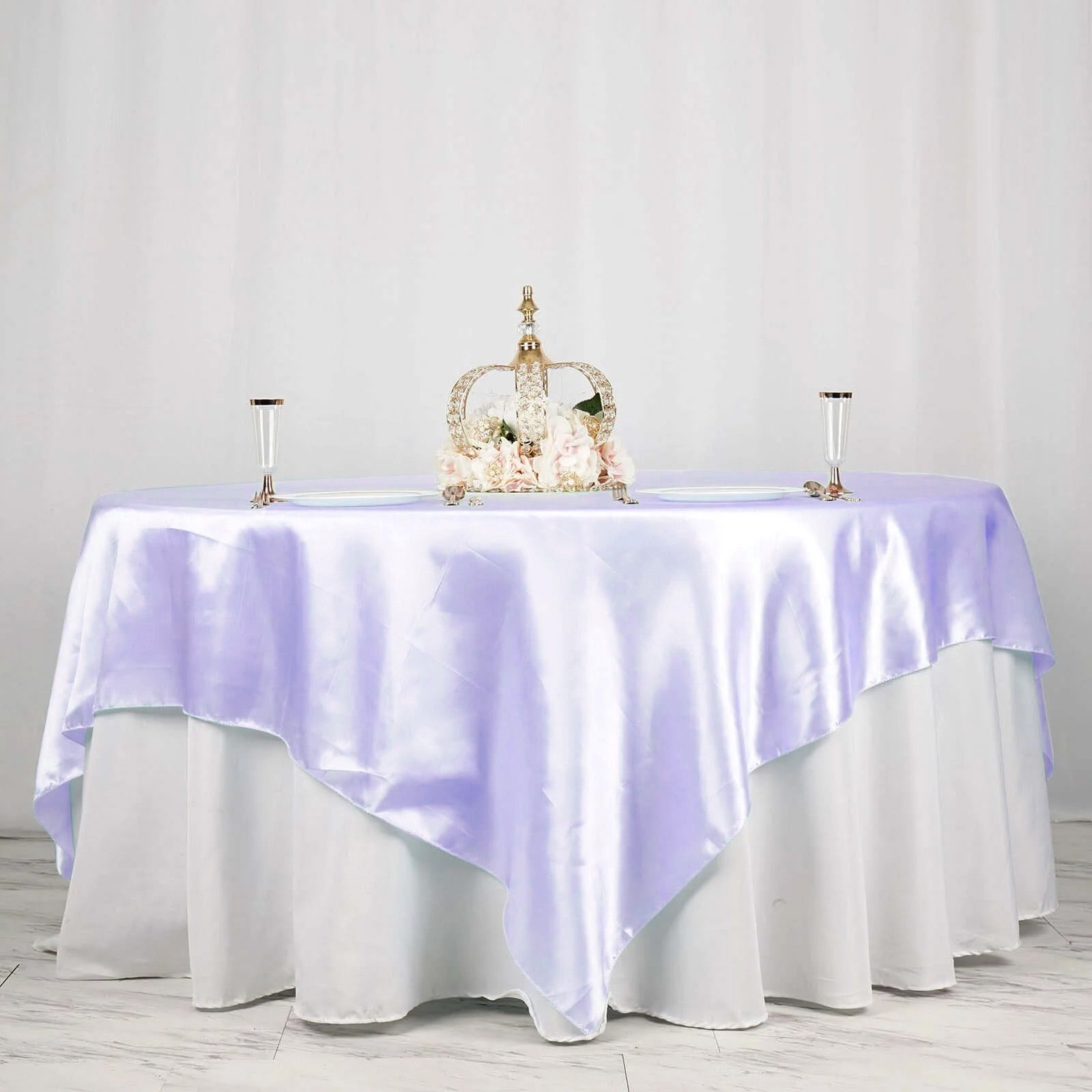 Satin 90"x90" Table Overlay Square Tablecloth Lavender Lilac - Smooth Finish Table Topper