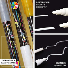 3-Pack Liquid Chalk Marker Point Pens, Reversible Bullet and Chisel Tip For Blackboard, Chalkboard, Windows 5mm