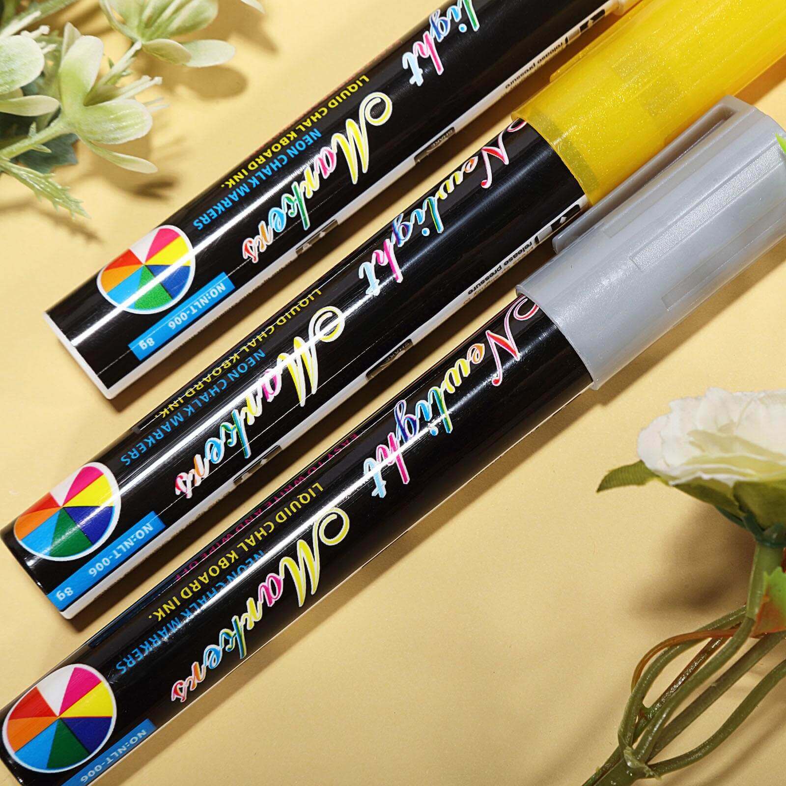 3-Pack Liquid Chalk Marker Point Pens, Reversible Bullet and Chisel Tip For Blackboard, Chalkboard, Windows 5mm