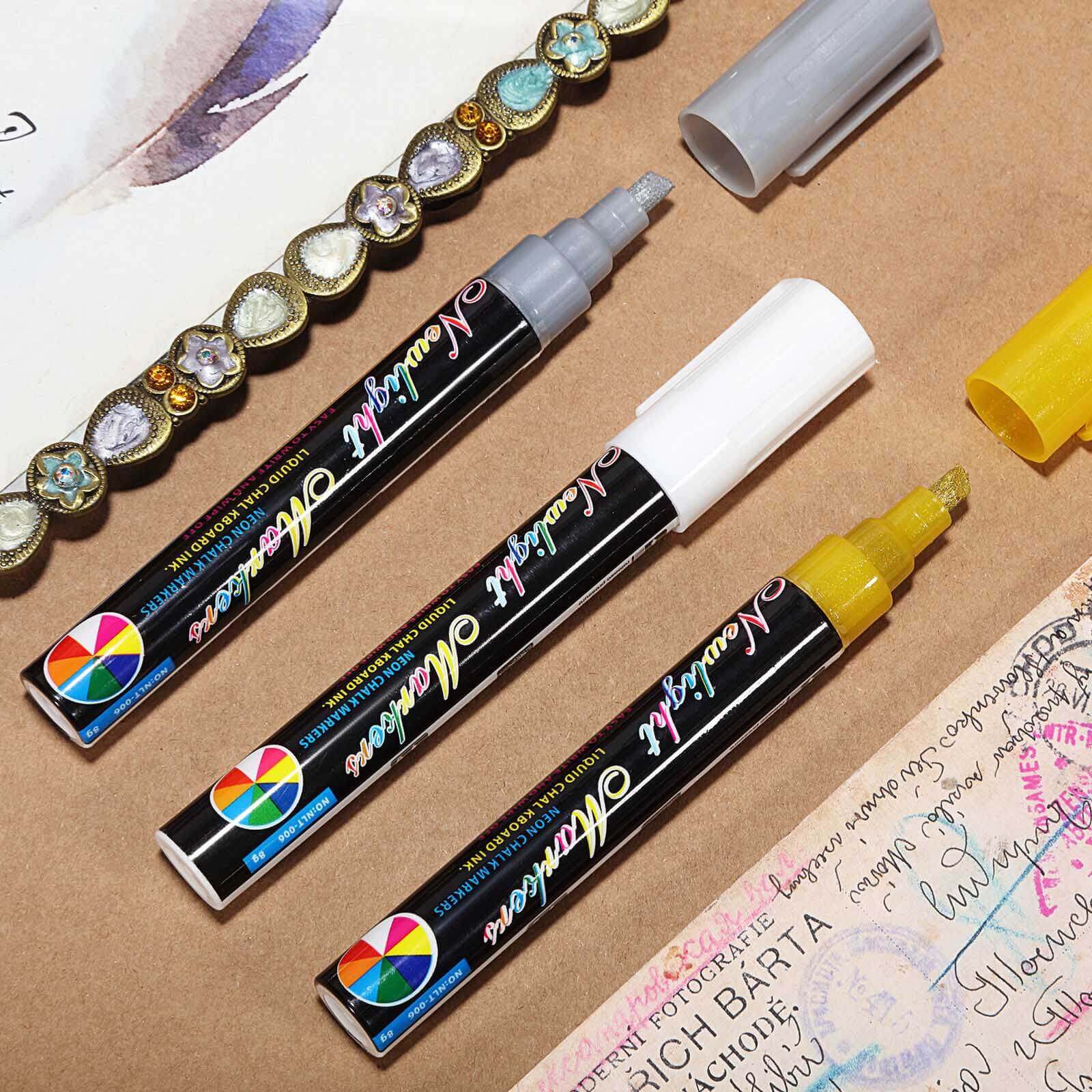 3-Pack Liquid Chalk Marker Point Pens, Reversible Bullet and Chisel Tip For Blackboard, Chalkboard, Windows 5mm