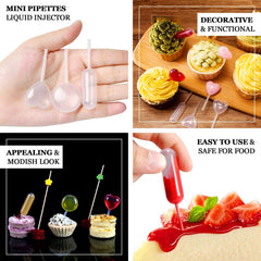 Set of 150 Plastic Dessert Topper Pipette Infusers Clear - Disposable Mini Squeeze Cupcake Liquid Injector Droppers in Heart, Cylinder & Round for Desserts & Drinks 4ml
