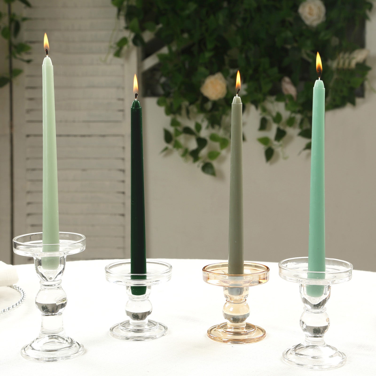 12-Pack Taper Candles Premium Wax Design Mixed Sage Green - Unscented Candles for Sophisticated Decor 10"