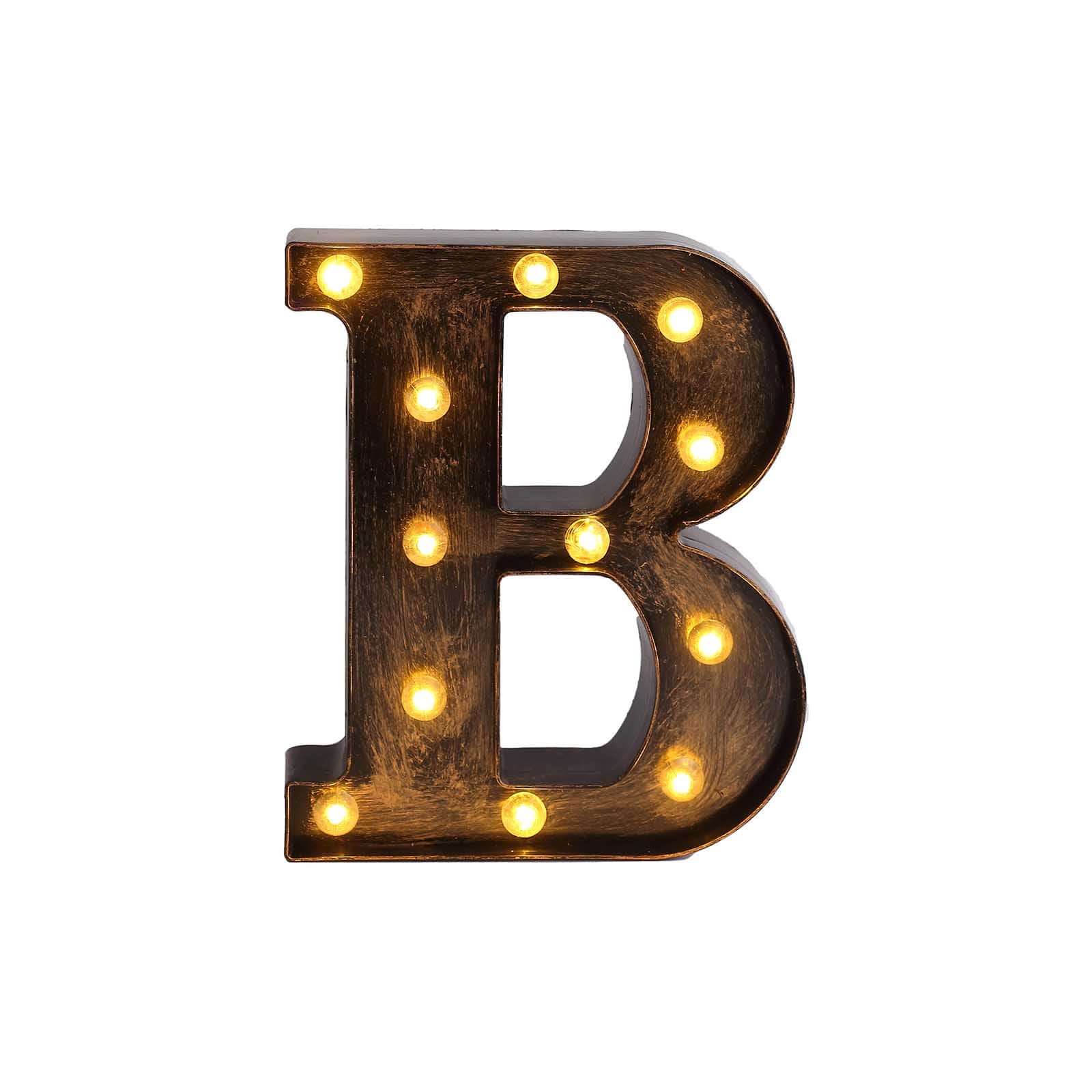 LED Marquee Letter "B" Industrial Style Antique Black - Light-Up Alphabet Sign for Weddings & Displays 9"