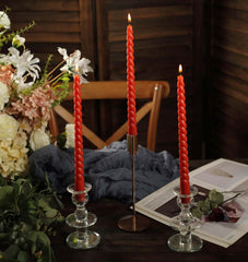 12-Pack Taper Candles Spiral Long Burn Wick Design Terracotta (Rust) - Premium Unscented Wax Dinner Candle Sticks 11"