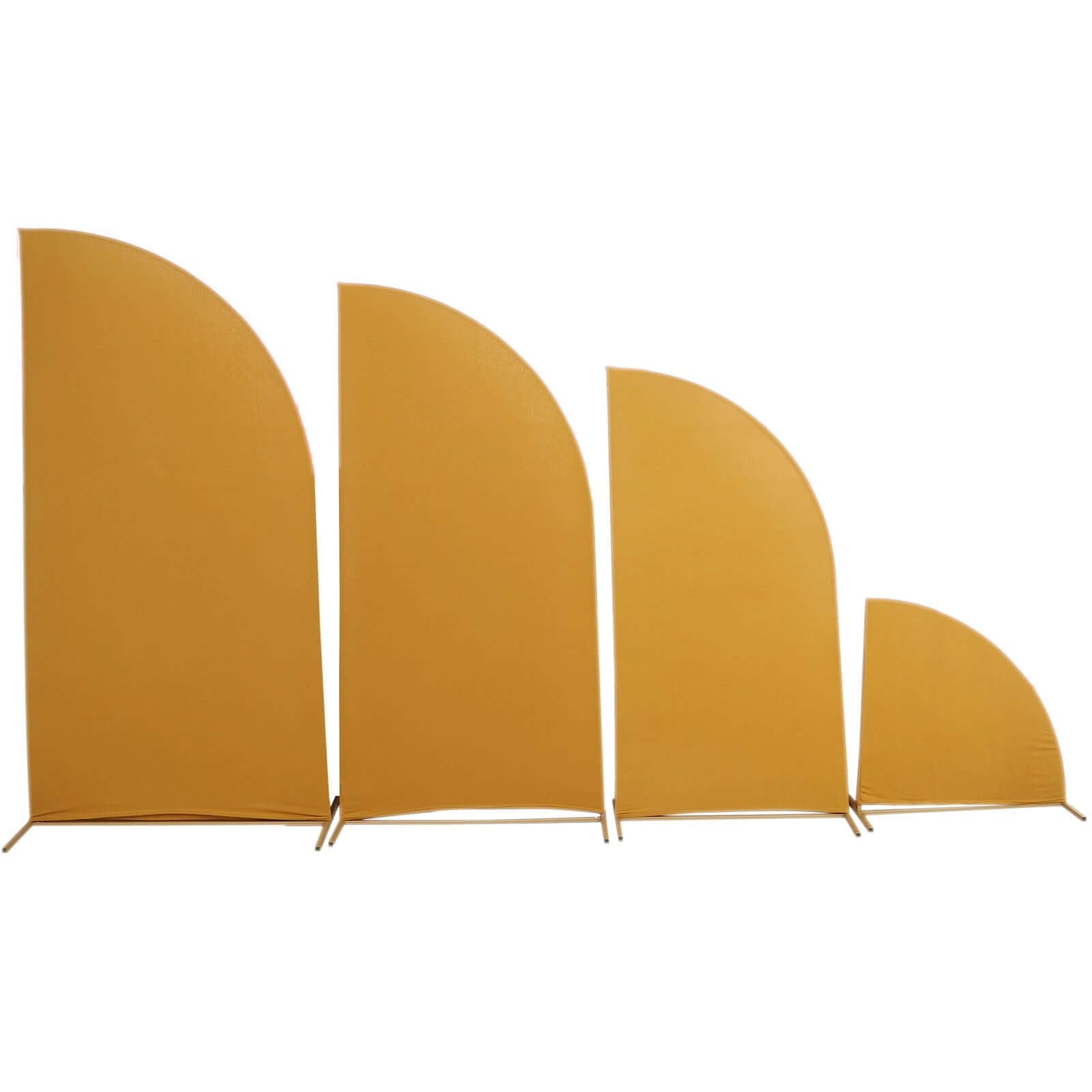 Set of 4 Matte Gold Spandex Half Moon Chiara Backdrop Stand Covers, Custom Fitted Wedding Arch Covers - 2.5ft,5ft,6ft,7ft